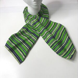 VTG Umpqua Bank Silk Scarf Green Blue Striped Bank Teller Ascot Wrap Retro SEE‎